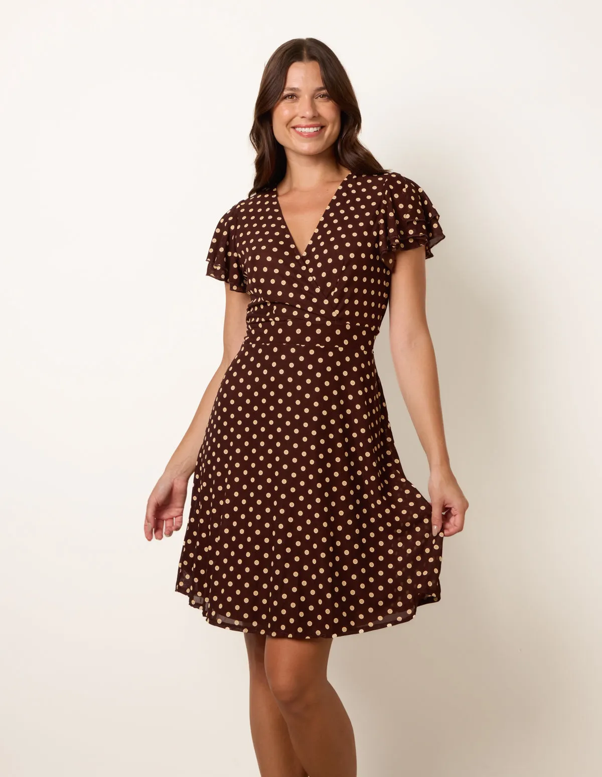 Spot Mesh Frill Sleeve Dress sold by Blue Vanilla