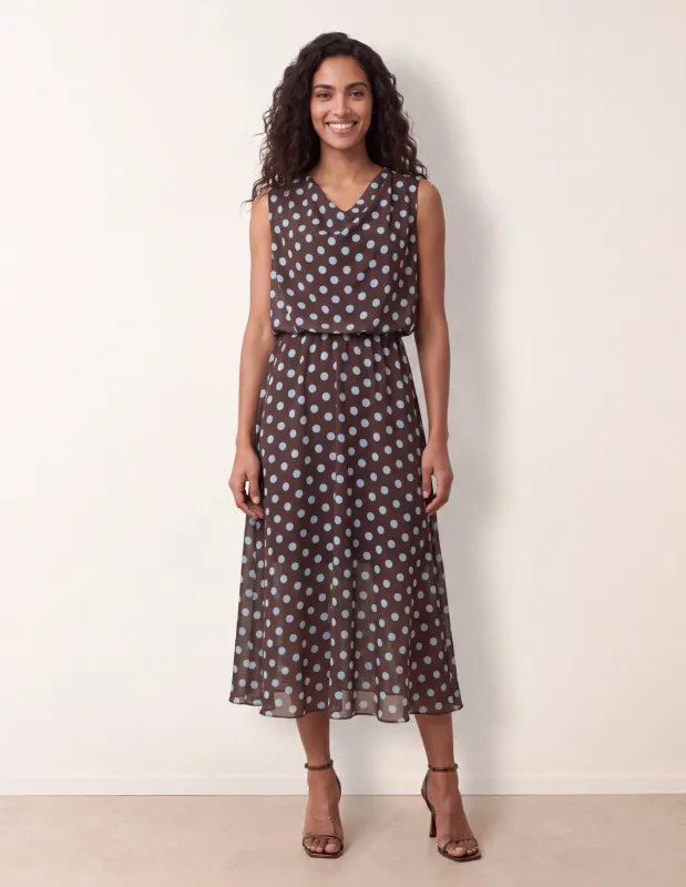Polka Dot Drop Cowl Neck Midi Dress made by Blue Vanilla