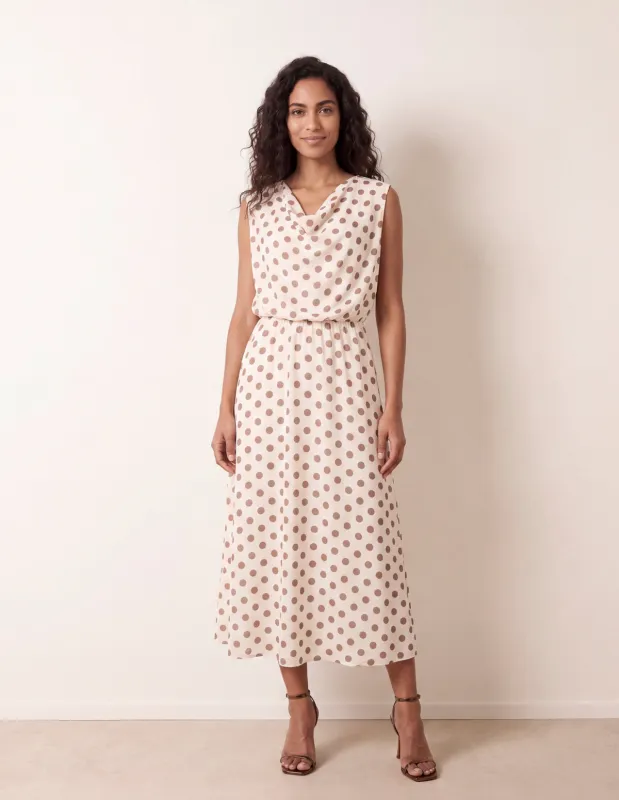 Polka Dot Drop Cowl Neck Midi Dress made by Blue Vanilla