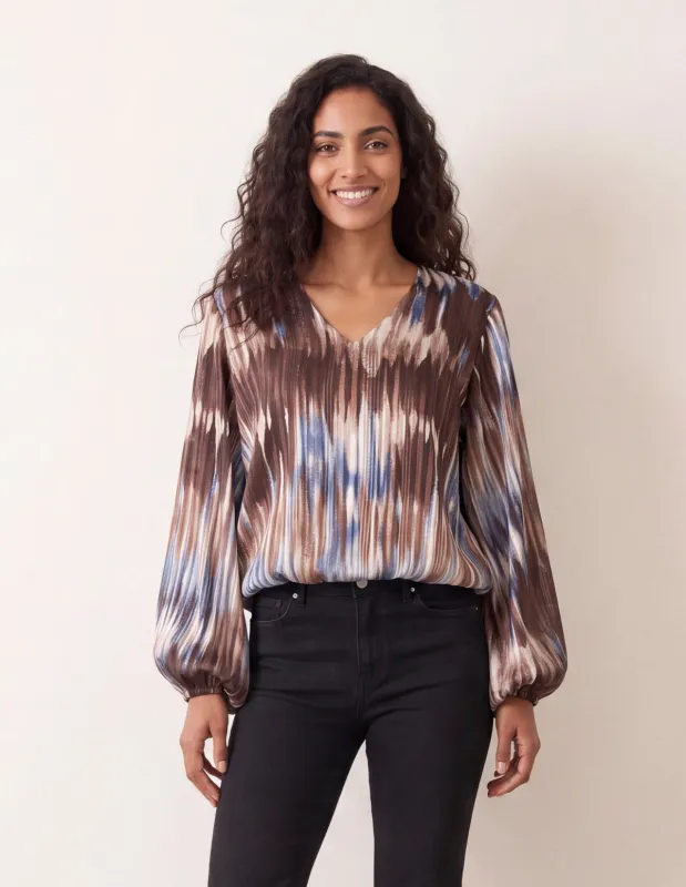V Neck Metallic Bubble Hem Top made by Blue Vanilla