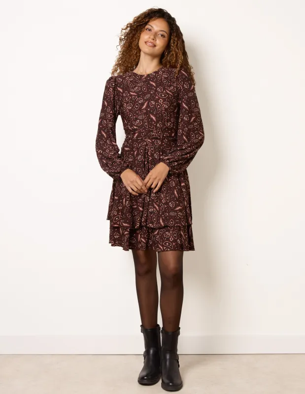 Crew Neck Double Frill Mini Dress made by Blue Vanilla