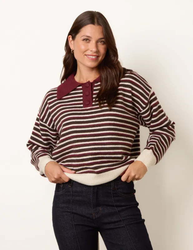 Stripe Knit Polo Jumper made by Blue Vanilla