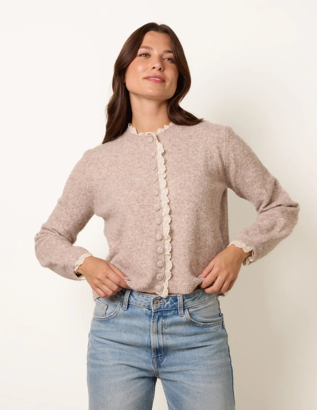 Lace Trimmed Cardigan sold by Blue Vanilla