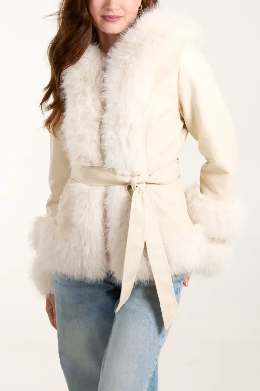 Panel Faux Fur Pu Zip Coat made by Blue Vanilla