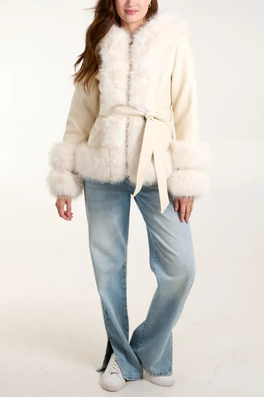 Panel Faux Fur Pu Zip Coat made by Blue Vanilla
