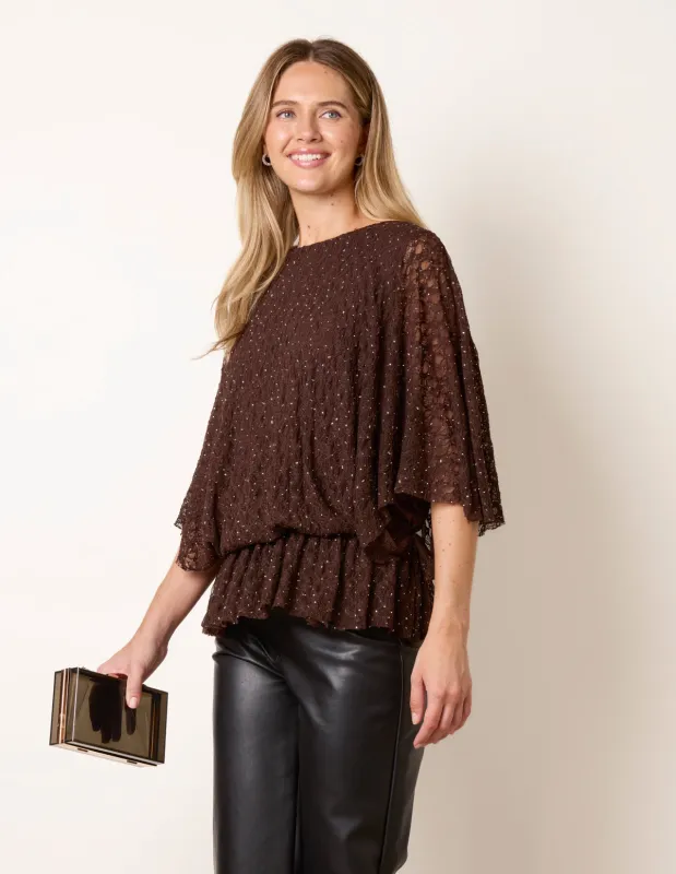 Lace Rhinestone Batwing Top made by Blue Vanilla