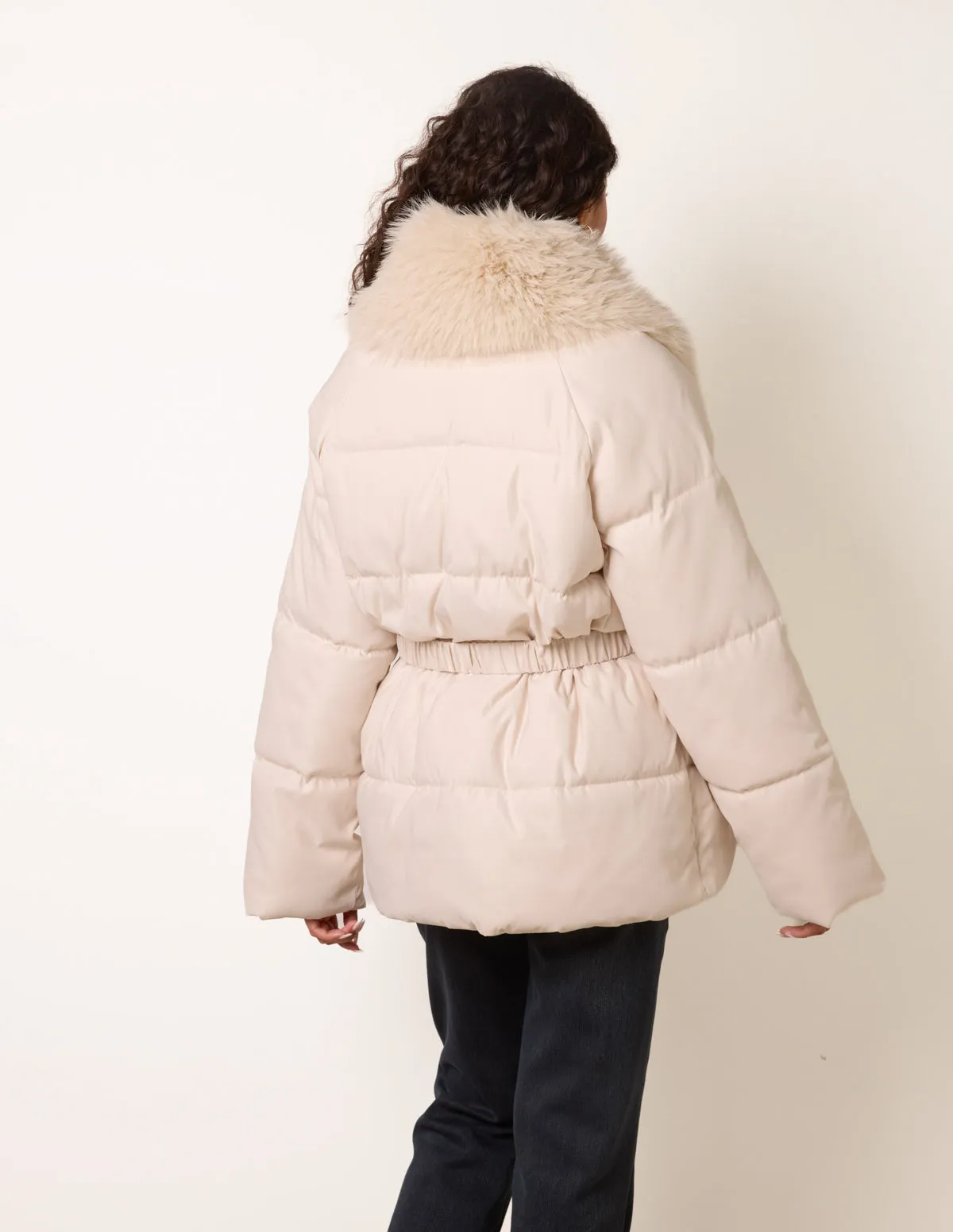 Shawl Faux Fur Collar Belted Short Puffer sold by Blue Vanilla product image thumbnail 4
