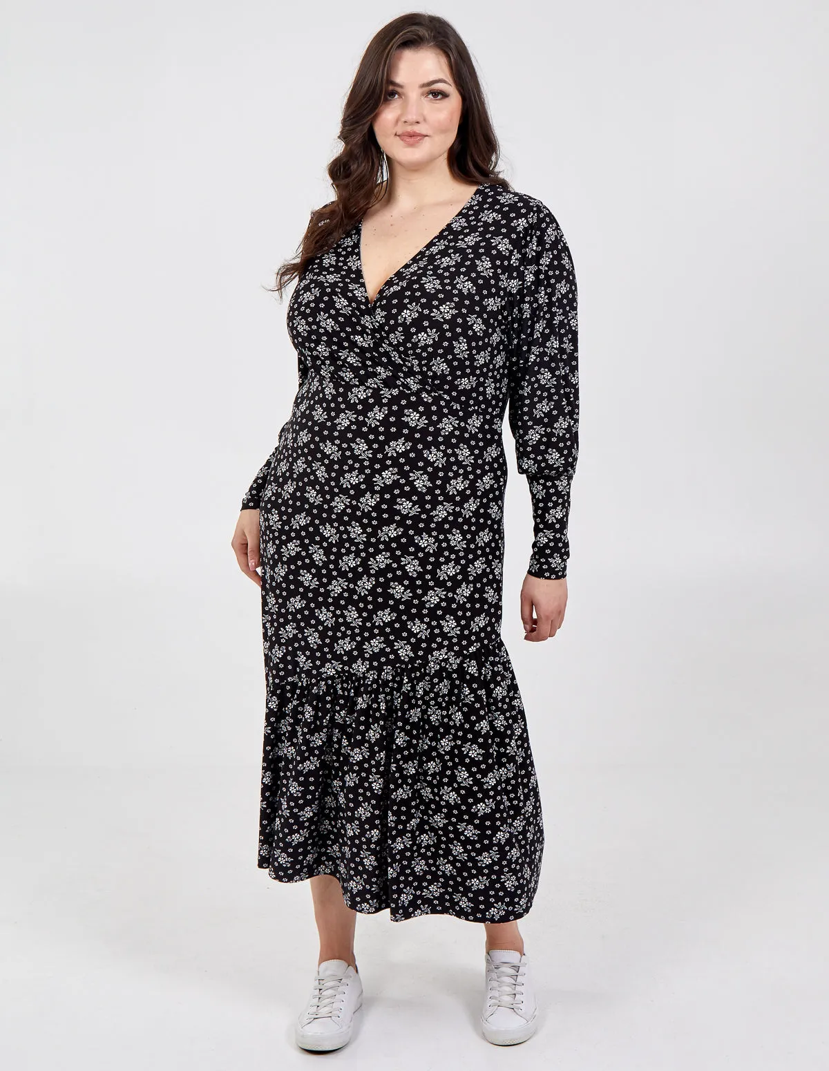 Curve V Neck Long Sleeve Smock Midi Dress sold by Blue Vanilla