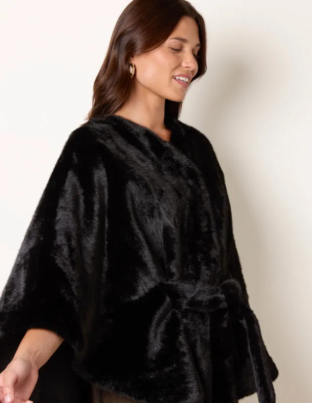 Faux Fur Tie Front Cape made by Blue Vanilla