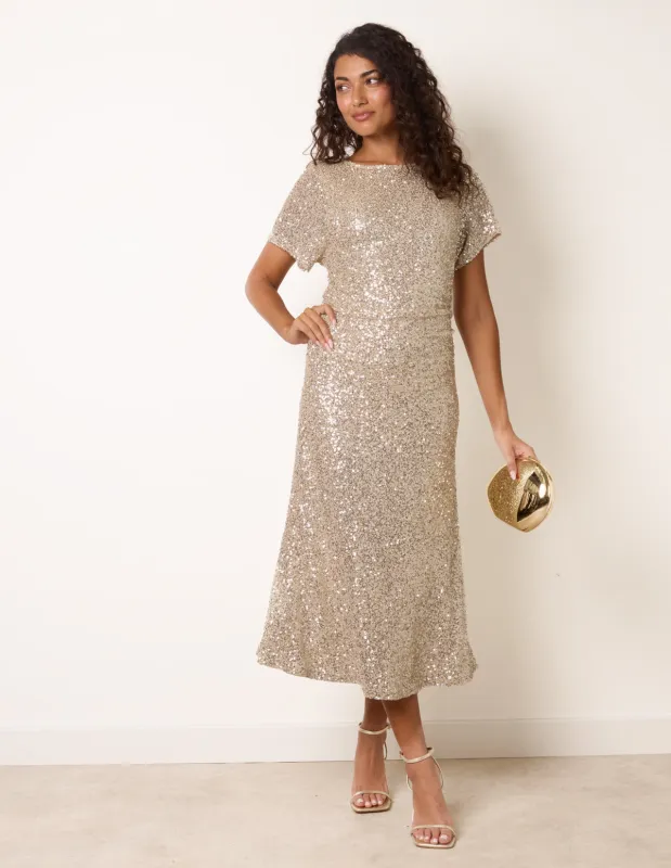 Ruched Midi Sequin Dress made by Blue Vanilla