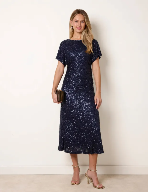 Ruched Midi Sequin Dress made by Blue Vanilla