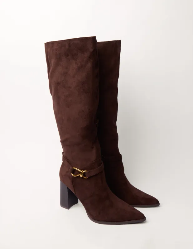 Pointed Toe Buckle Detail Knee High Boots made by Blue Vanilla