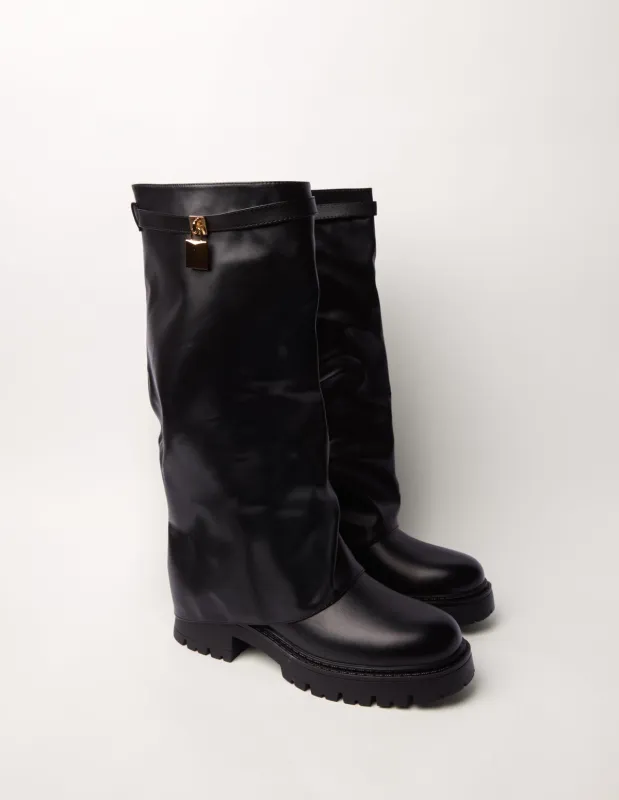 Chunky Buckle Detail Knee High Boots made by Blue Vanilla