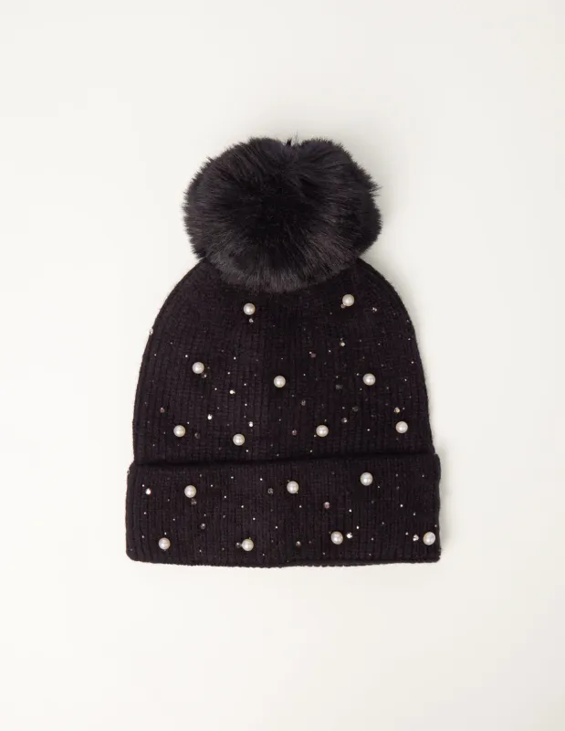 Rhinestone Pearl Beanie made by Blue Vanilla
