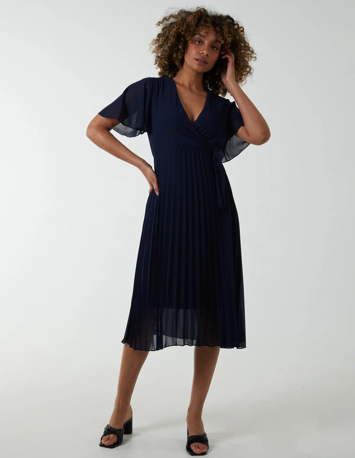 Wrap Tie Pleated Crossover Dress sold by Blue Vanilla product image thumbnail 3