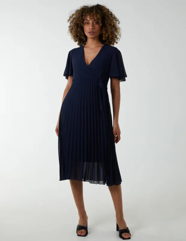 Wrap Tie Pleated Crossover Dress sold by Blue Vanilla