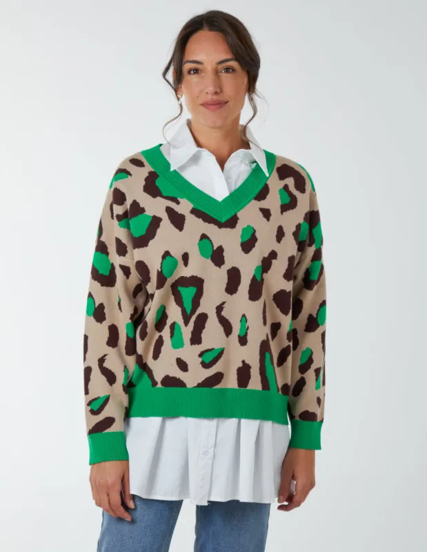 Cheetah Ribbed Detail Jumper made by Blue Vanilla