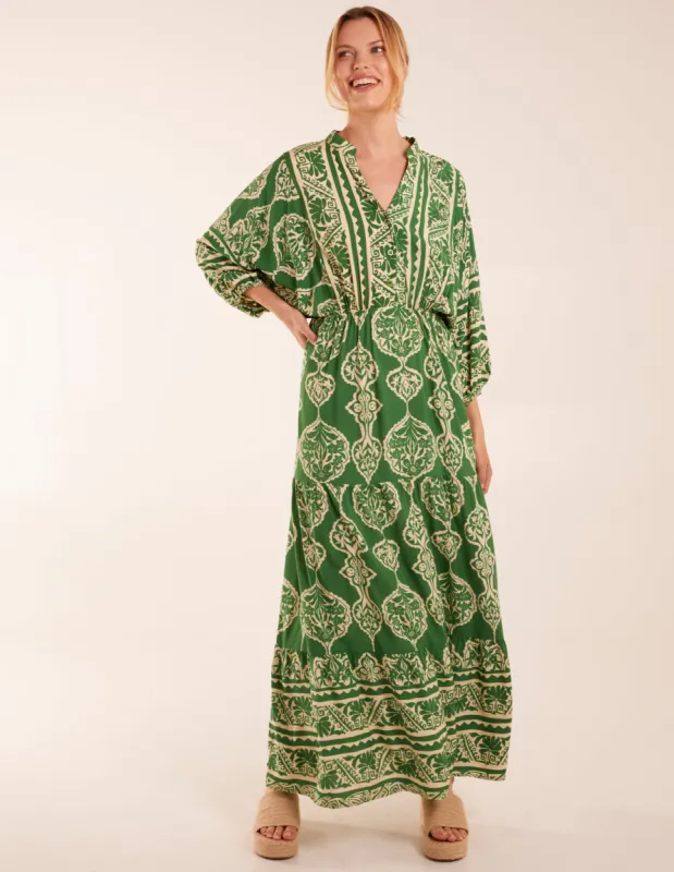 Aztec V-Neck Tiered Maxi Dress sold by Blue Vanilla