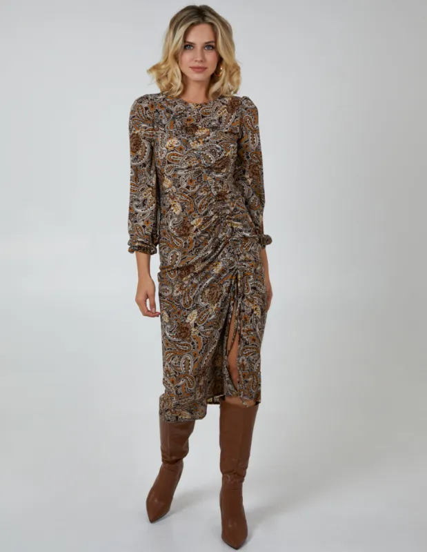 Ruched Midi Dress With Balloon Sleeve sold by Blue Vanilla