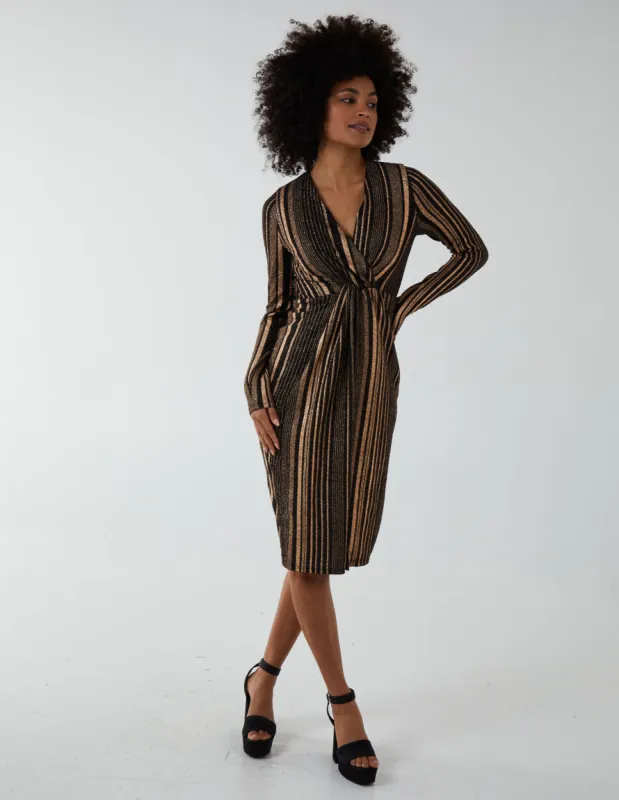 Foil Stripes Twist Front Midi Dress made by Blue Vanilla