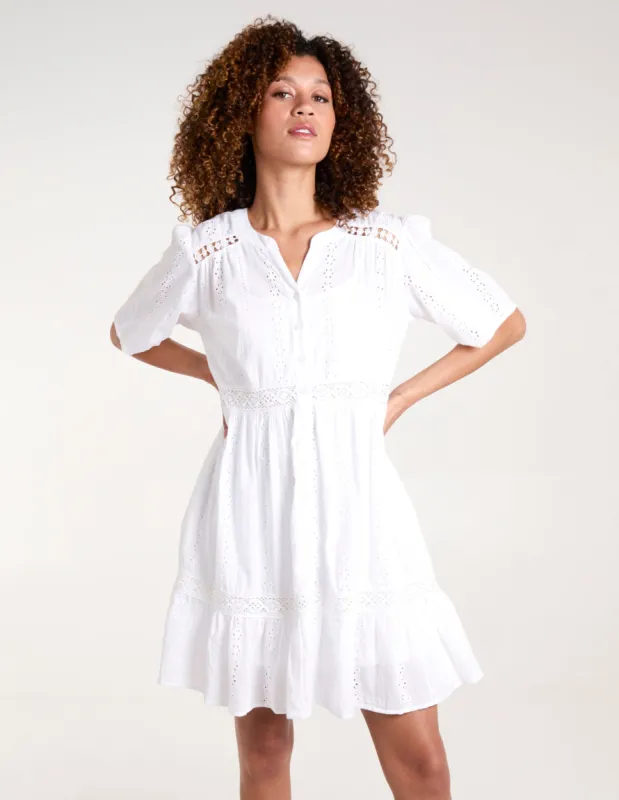 Broderie Tiered Mini Dress sold by Blue Vanilla