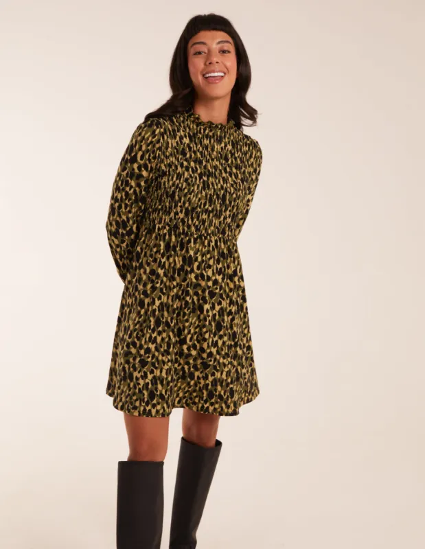 Shirred Trapeze Frill Neck And Sleeve Mini Dress sold by Blue Vanilla