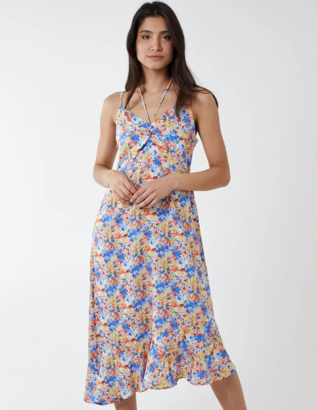 Twist Front Floral Print Midi Dress sold by Blue Vanilla