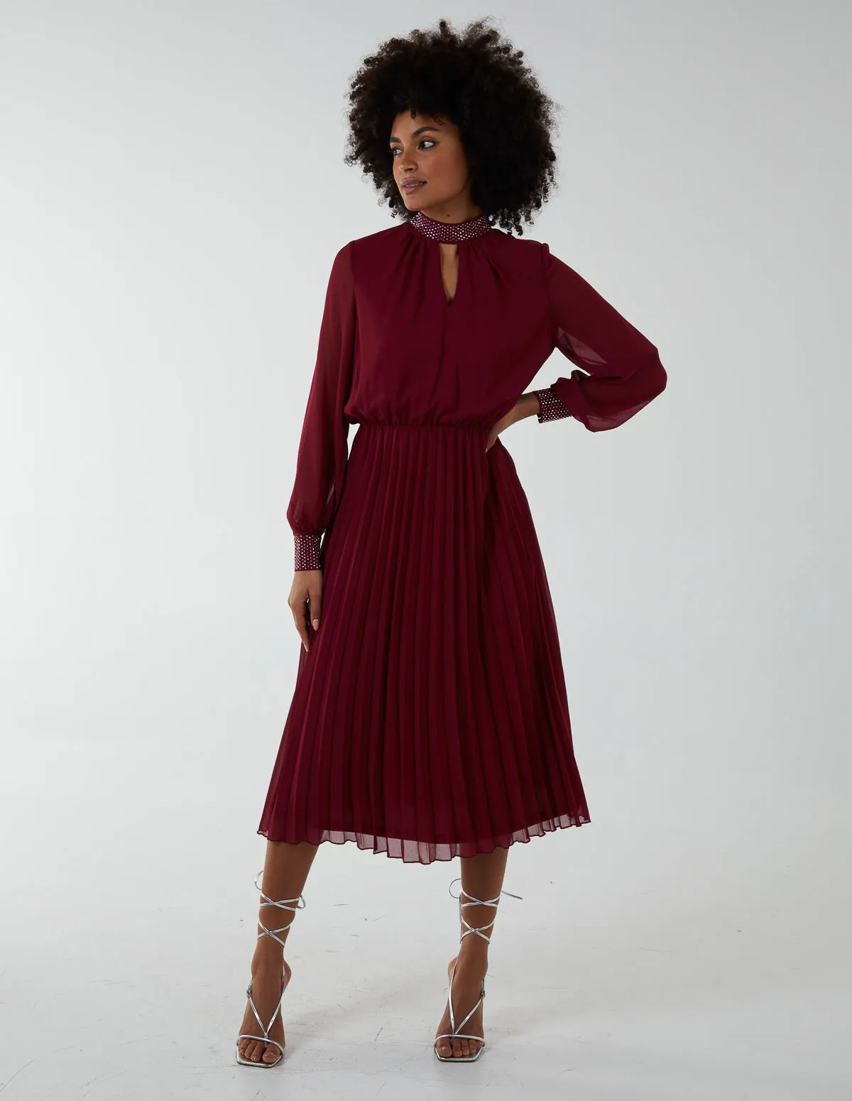 Diamante Collar Pleated Skirt Midi Dress sold by Blue Vanilla product image thumbnail 4