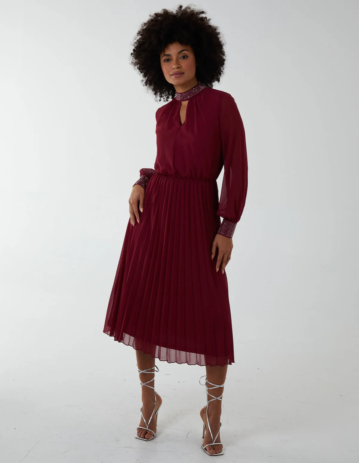 Diamante Collar Pleated Skirt Midi Dress sold by Blue Vanilla product image thumbnail 2