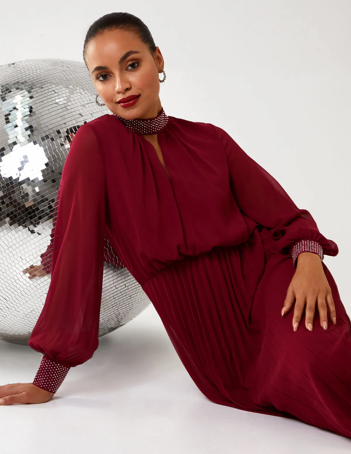 Diamante Collar Pleated Skirt Midi Dress sold by Blue Vanilla