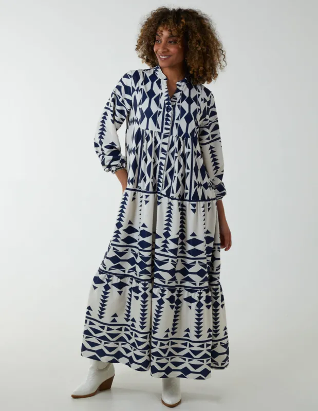 Aztec Tiered Maxi Dress sold by Blue Vanilla