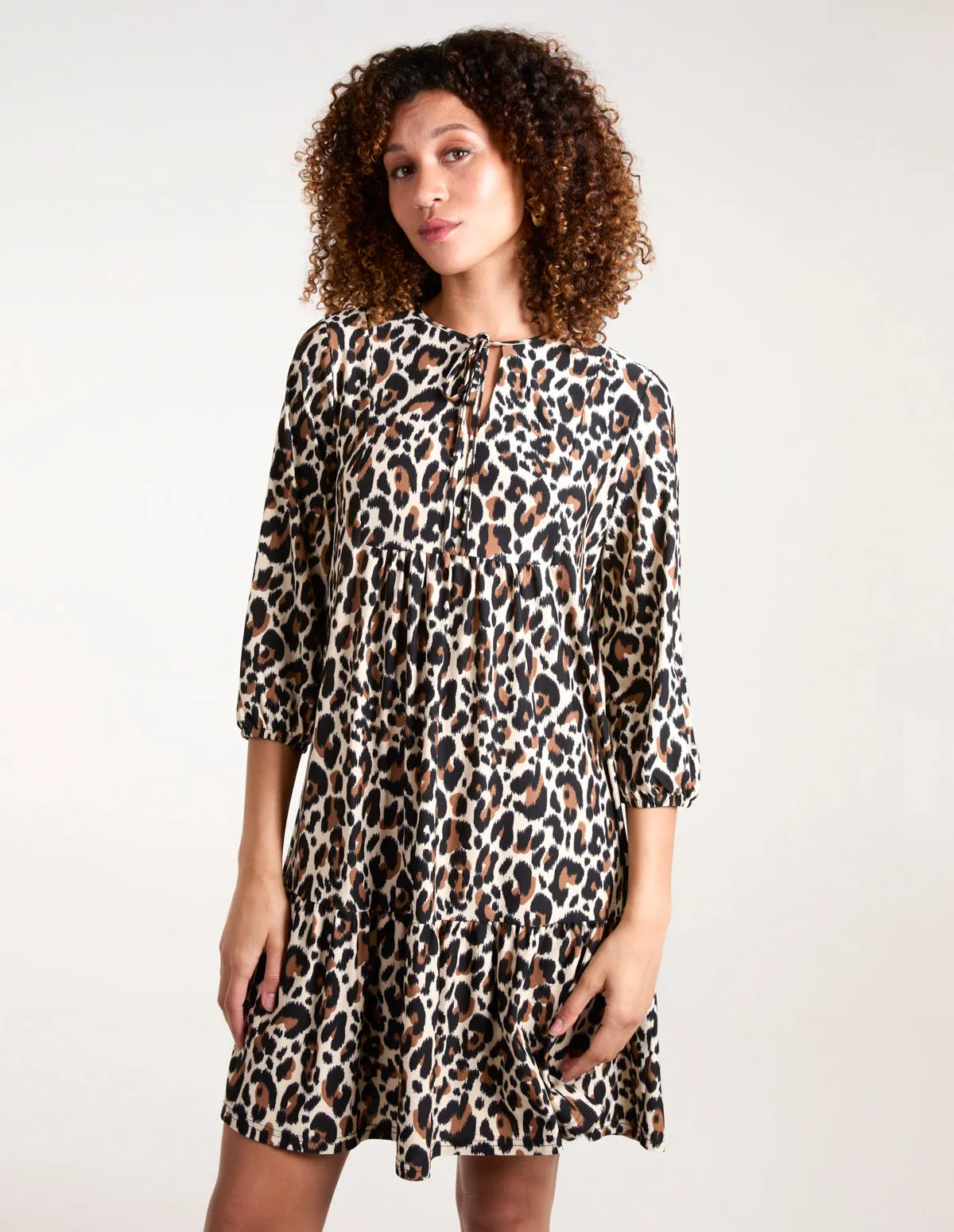 Leopard Print Tie Smock Mini Dress sold by Blue Vanilla