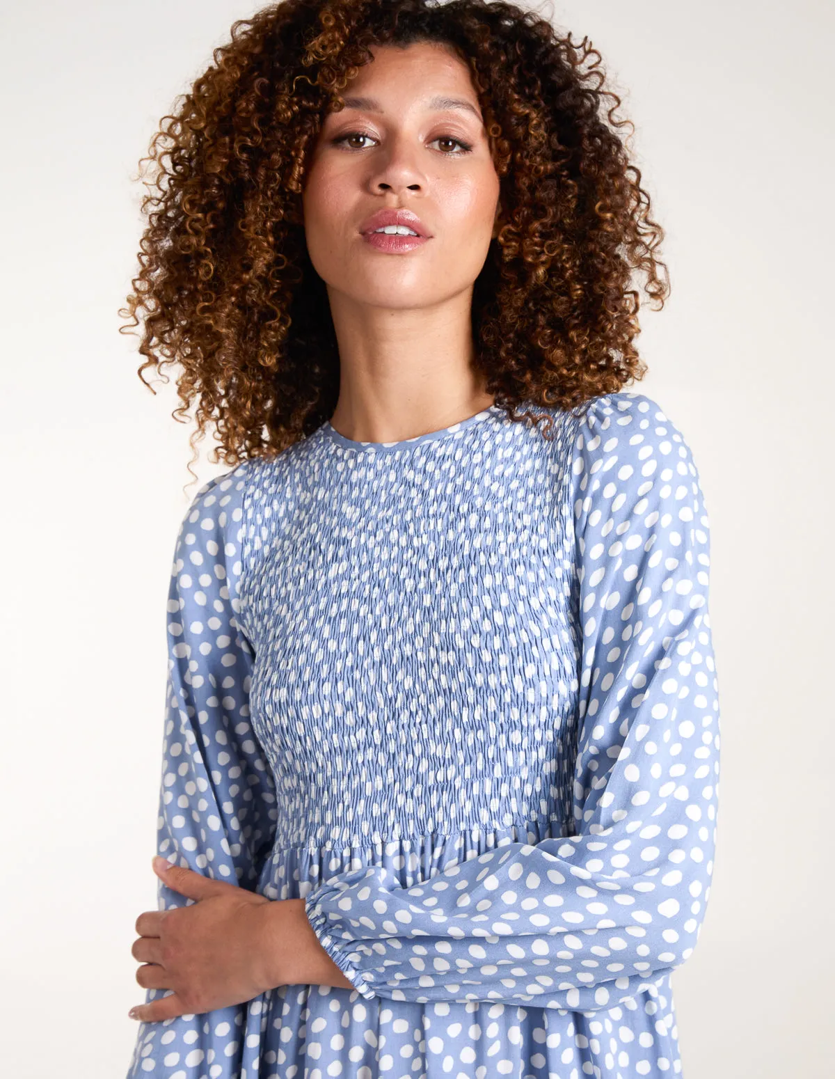 Shirred Bodice Balloon Sleeve Midi Dress sold by Blue Vanilla product image thumbnail 2