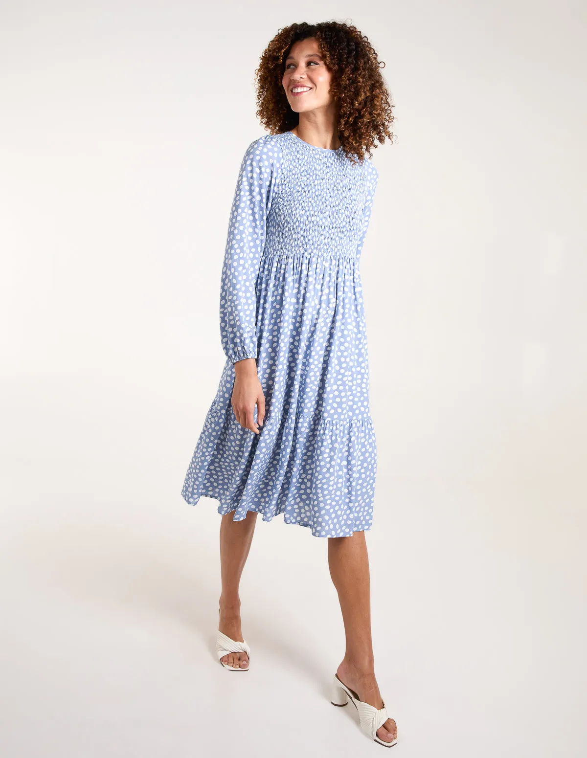 Shirred Bodice Balloon Sleeve Midi Dress sold by Blue Vanilla product image thumbnail 3