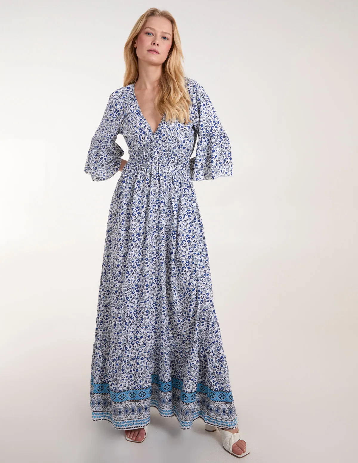 Shirred Waist Elasticated Neckline Maxi Dress sold by Blue Vanilla