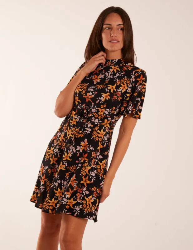 High Neck Angel Sleeve Floral Dress made by Blue Vanilla