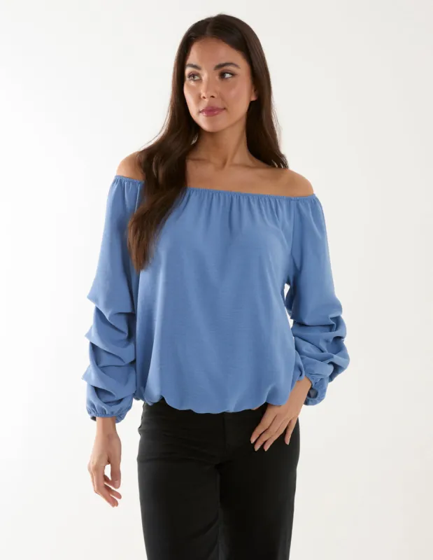 Bardot Elasticated Ruched Sleeve Top sold by Blue Vanilla