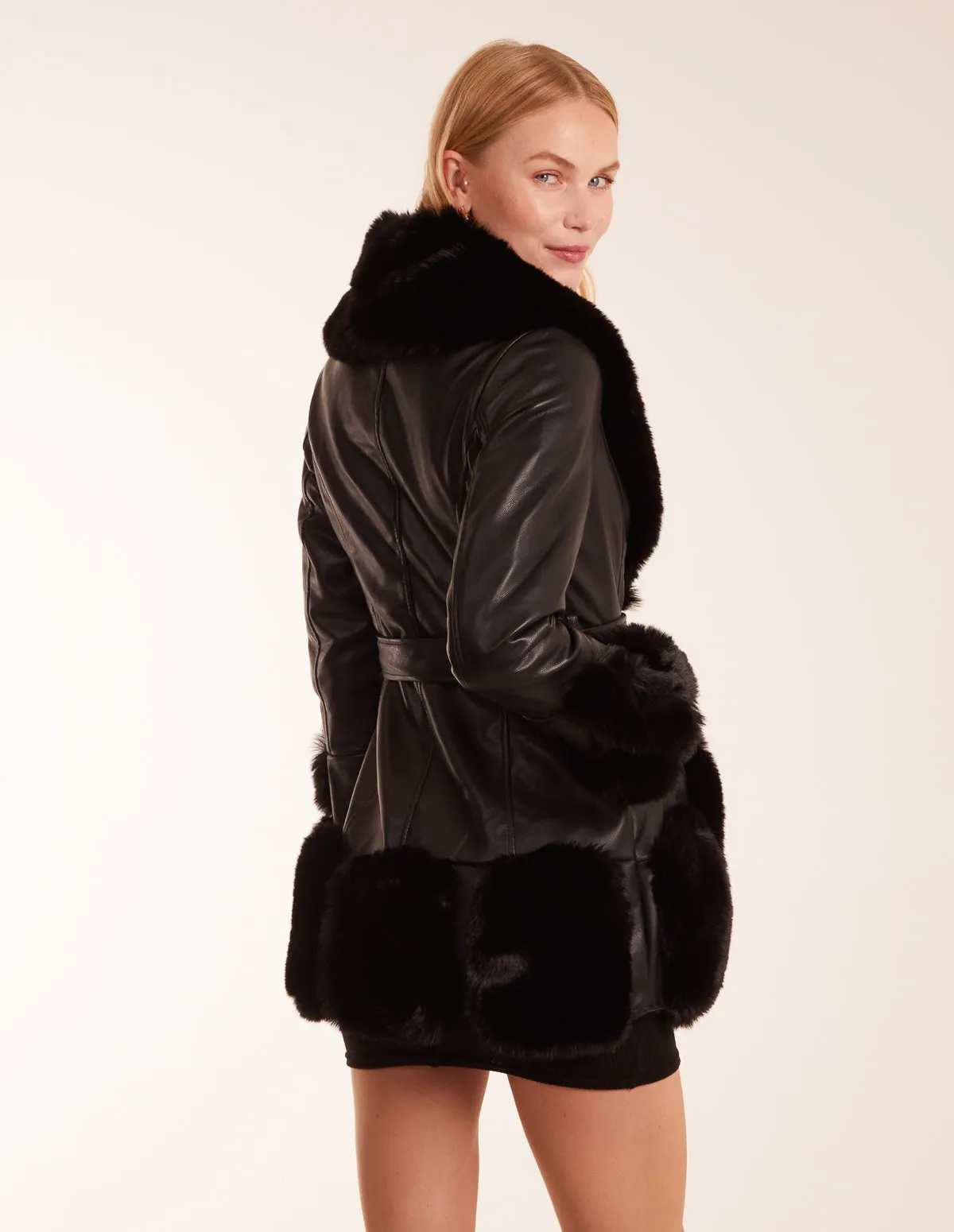 Faux Fur Collar PU Belted Coat sold by Blue Vanilla product image thumbnail 4