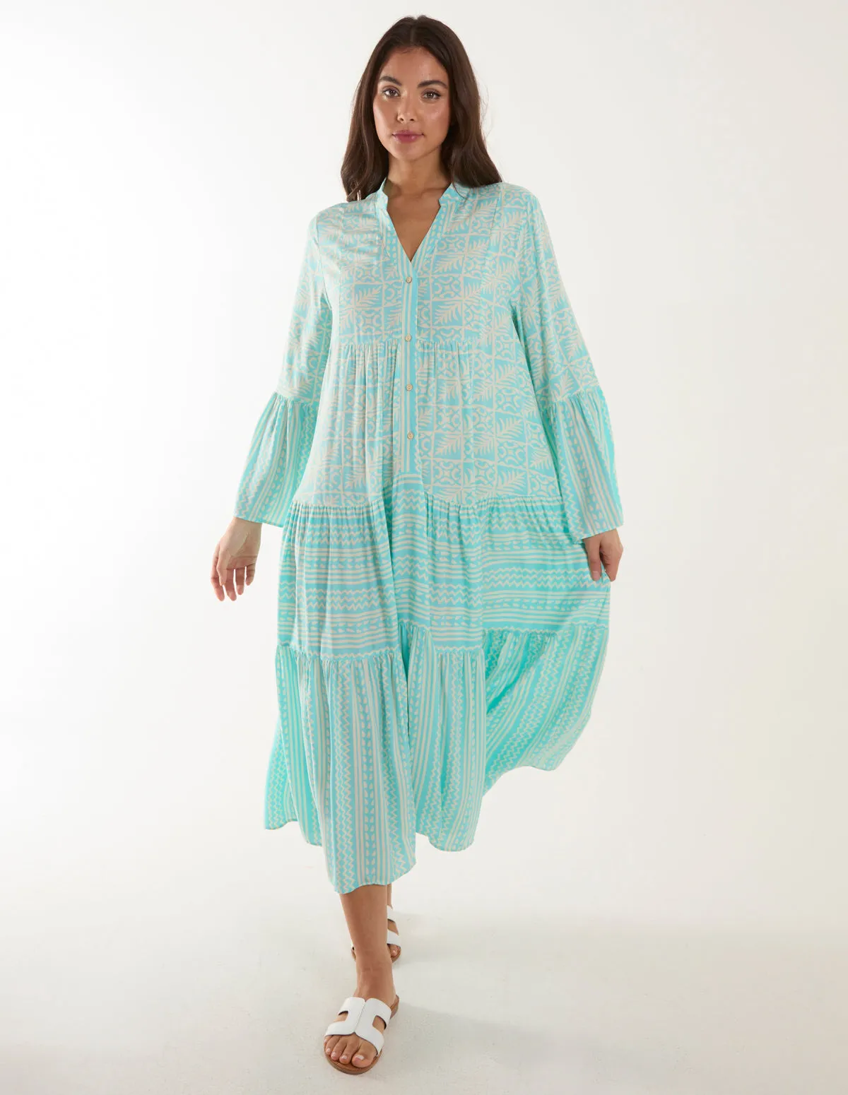Tiered Maxi Long Sleeve Dress sold by Blue Vanilla