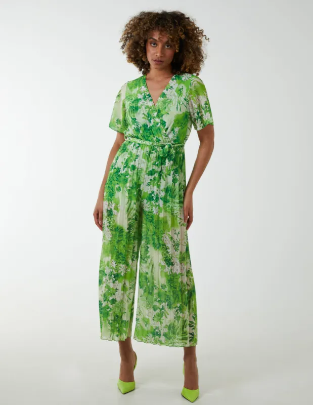 Pleated Wrap Tropical Jumpsuit sold by Blue Vanilla