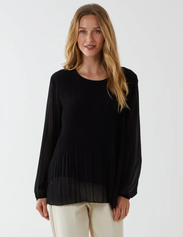 Long Sleeve Pleated Top sold by Blue Vanilla