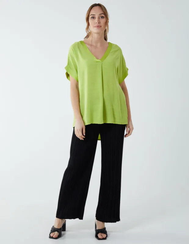 Satin Trim  V Neck Top sold by Blue Vanilla