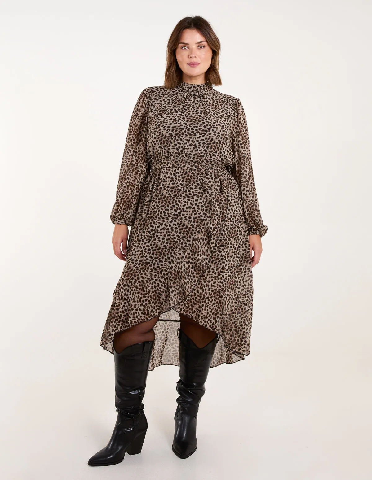 Curve Leopard Print High Neck Wrap Midi Dress sold by Blue Vanilla product image thumbnail 2
