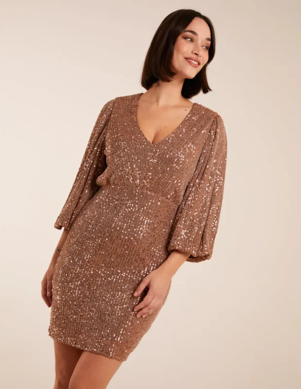 V Neck Puff Ball Sleeve Mini Dress sold by Blue Vanilla