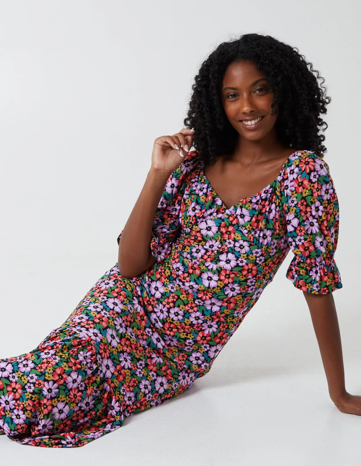 Milkmaid Sweetheart Neckline 3/4 Sleeve Midi Dress sold by Blue Vanilla product image thumbnail 2