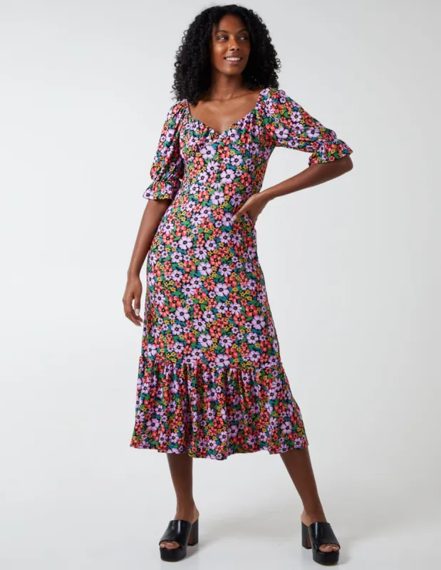 Milkmaid Sweetheart Neckline 3/4 Sleeve Midi Dress sold by Blue Vanilla