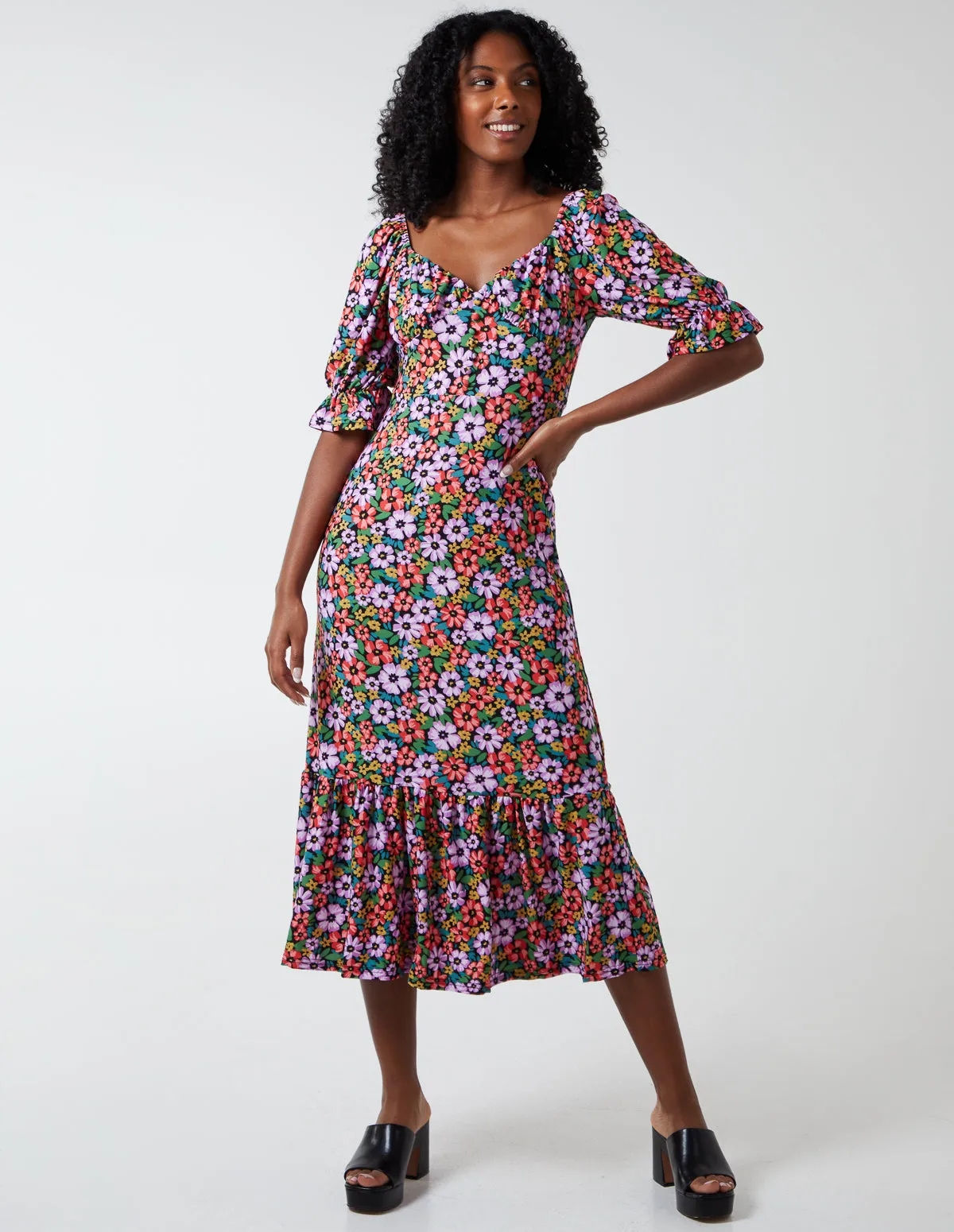 Milkmaid Sweetheart Neckline 3/4 Sleeve Midi Dress sold by Blue Vanilla