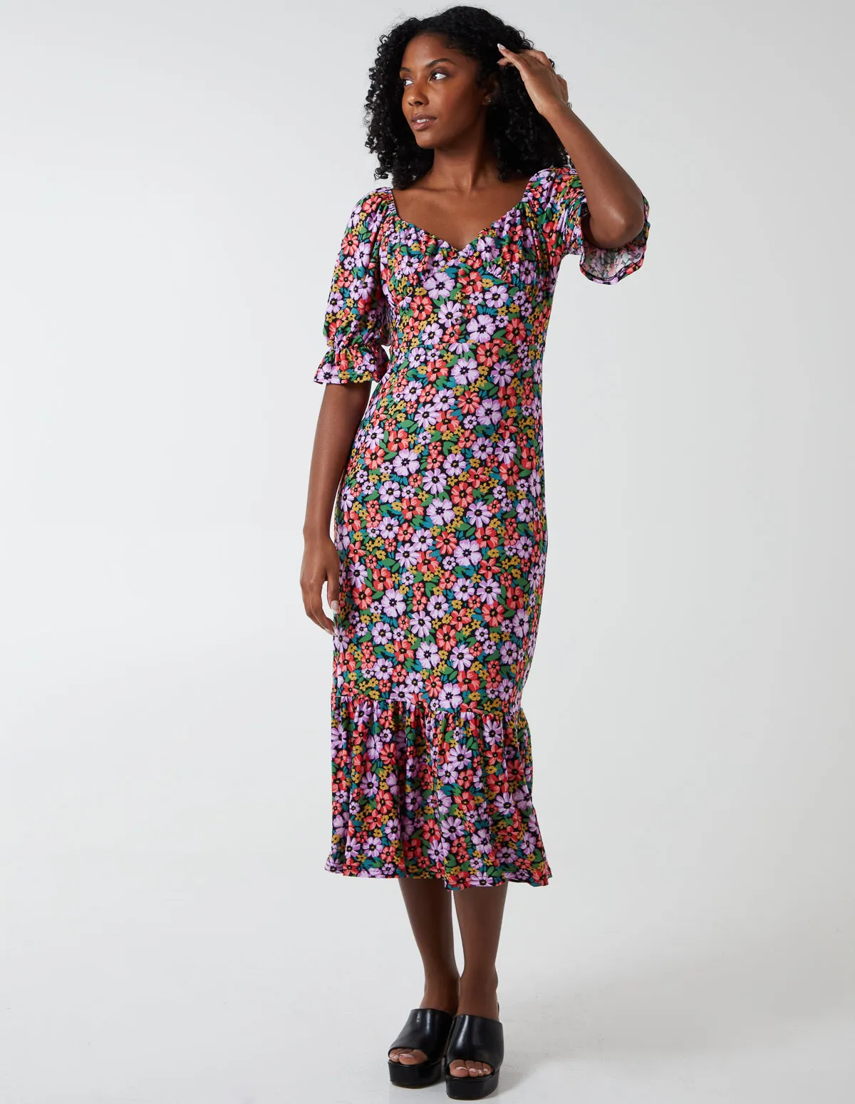 Milkmaid Sweetheart Neckline 3/4 Sleeve Midi Dress sold by Blue Vanilla product image thumbnail 3