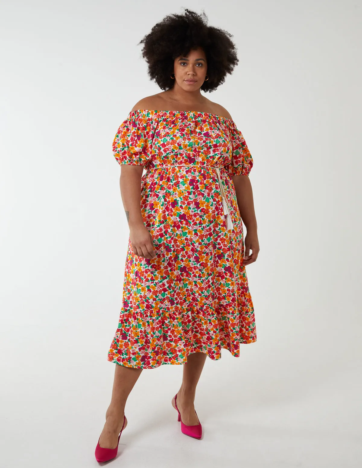 Curve Bardot Midi Dress With Frill Hem sold by Blue Vanilla product image thumbnail 3