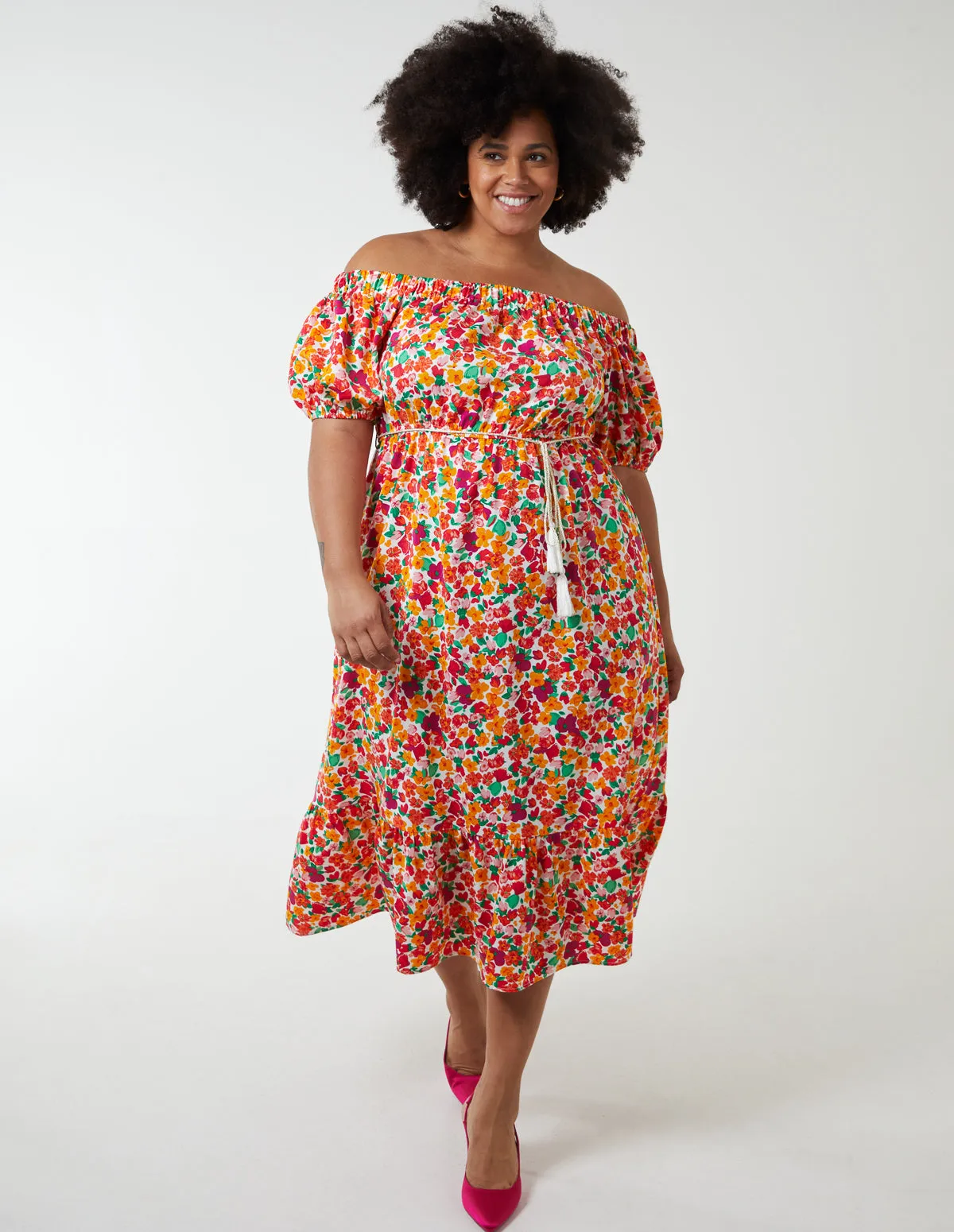 Curve Bardot Midi Dress With Frill Hem sold by Blue Vanilla